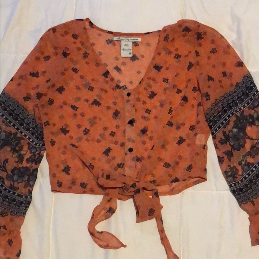 coral and blue front tie